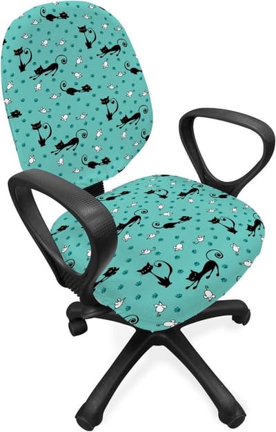 ABAKUHAUS Kat Bureaustoel Sliphoes, Muispootafdrukken Leuke Karikatuur, Decoratieve beschermhoes gemaakt van rekstof, Seafoam Black White