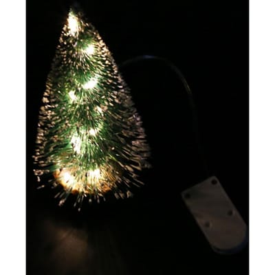 6 stuks 15cm Kunstmatige Mini Kerstboom met Led Licht Kleine Dennenboom met Houten Basis Tafeldecoratie voor Kerst Type 2 black