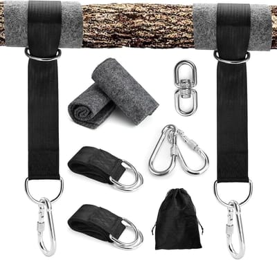Schommelbevestiging 90 cm - Ophanging met D-ringen - Tot 500 kg - Hangstoelbevestiging - Boombescherming - Kussen - Schommeltouwen - Boomschommelstoel - Hangmat - Plank