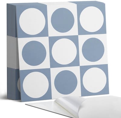 Coloray Plaktegels - Geometrische cirkels in een raster Portugese Tegels - 30 cm x 30 cm - Blauw Plaktegels - 9 stuks - Vierkant PVC Tegels - Plaktegels Keuken - Zelfklevende Vloertegels - Vinyl Tegels Zelfklevend - Zelfklevende Tegels