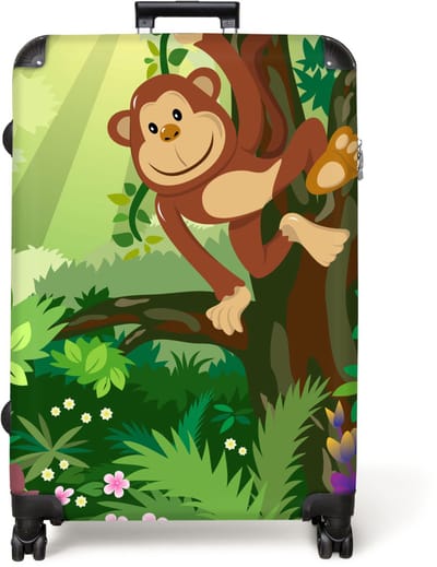 NoBoringSuitcases.com® - Koffer groot - Reiskoffer lichtgewicht - Aap - Jungle - Jongens - Meisjes - Bloemen - Kids - Rolkoffer met 4 wielen - Grote trolley XL - 98 liter bagage