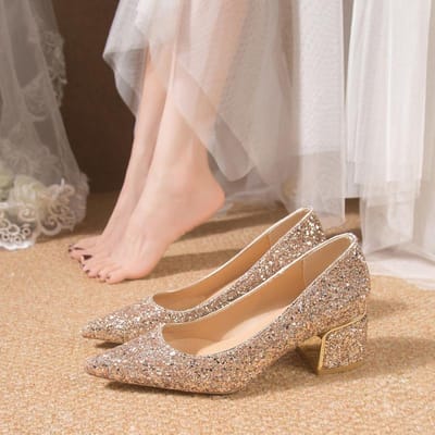 Dikke Zilveren Glitter Hakken Pumps Vrouwen Luxe Puntige Neus Feest Bruiloft Schoenen Vrouw Plus Size 42 Lage Hoge Hakken Pumps Dames 41 gray