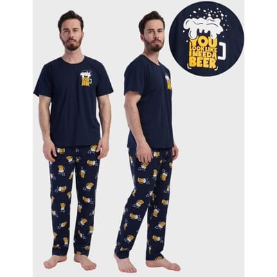 Herenpyjama Katoen Korte Mouw Lange Broek Zakken Vienetta Xxl