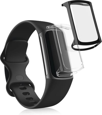 kwmobile 2x smartwatch hoes geschikt voor Fitbit Charge 6 / Charge 5 hoesje - Siliconen sporthorloge cover - Activity tracker case in transparant / zwart