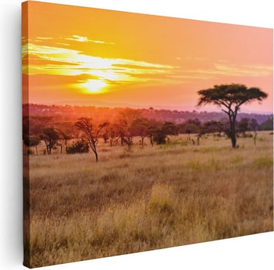 Artaza Canvas Schilderij Savanne Zonsondergang - 40x30 cm - Klein - Wanddecoratie Afrika - Muurdecoratie Natuur - Kamer Accessoires Woonkamer
