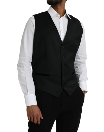 Zwart Wol Vest Klassieke Pasvorm