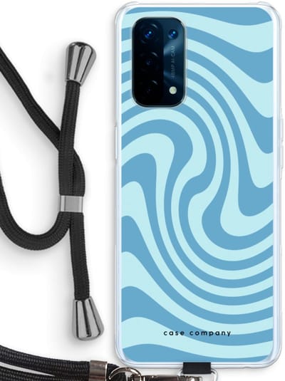 Case Company® - Hoesje met koord geschikt voor Oppo A74 5G hoesje met Koord - Swirl Blauw - Telefoonhoesje met Zwart Koord - Bescherming aan alle Kanten en Over de Schermrand