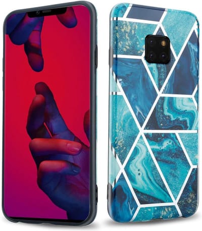 Cadorabo Hoesje geschikt voor Huawei MATE 20 PRO in Blauwe Golf Marmer No. 13 - Beschermhoes gemaakt van TPU siliconen Case Cover met mozaïek motief
