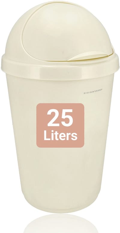 Prullenbak 25 Liter met Schommeldeksel – Kunststof Afvalemmer Crème – Voor Binnen, Keuken of Badkamer