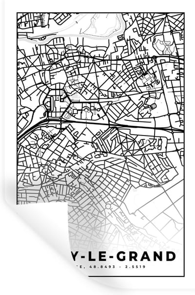 Muurstickers - Sticker Folie - Stadskaart - Plattegrond - Kaart - Noisy-le-Grand - Frankrijk - Zwart wit - 20x30 cm - Plakfolie - Muurstickers Kinderkamer - Zelfklevend Behang - Zelfklevend behangpapier - Stickerfolie