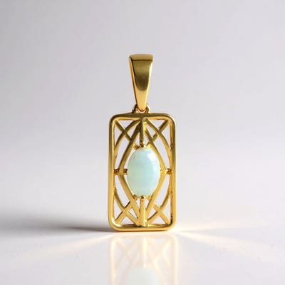 Cavill - 925 Sterling Zilveren hanger - Verguld - Welo-opaal 0 315 ct Ovaal - Geometrisch Modern Design - Luxe Dames Sieraad 22x8 mm
