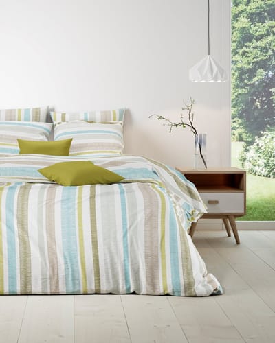 Mistral Home - DEKBEDOVERTREK - katoen renforcé - 200 x 200 cm + 2x 65 x 65 cm - tweepersoons - strepen - groen