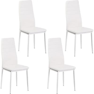 Venzor - Set van 4 Moderne Eetkamerstoelen – Wit PU‑Leer met Metalen Poten – Comfortabele Keuken & Woonkamer Stoelen