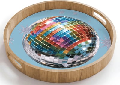 Dienblad rond 40x40 cm - Schootdienblad hout - Discobal - Glinsterende sterren - Regenboog - Borrelplank rechthoek - Plateau houten dienbladen