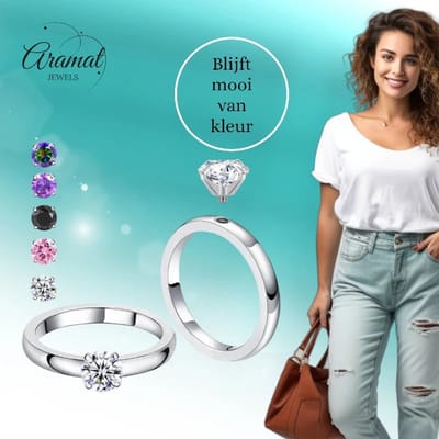 Aramat Jewels | Ringen | Solitaire Ring met Verwisselbare Steentjes | 16 | |5mm | Staal | Volwassenen | Verkleurd niet