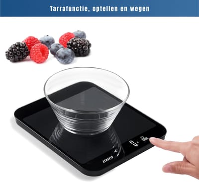 TIM® Keukenweegschaal digitaal met kom - Keukenweegschaal - Keukenweegschaal digitaal - Zwart - 22cm x 18cm x 3cm