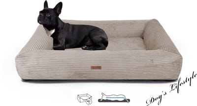 Orthopedische Hondenmand Ribbed Deluxe Rechthoek Taupe 80cm Medium, ook in XL & XXL Wasbare hoes!