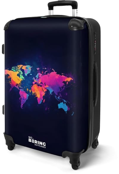 NoBoringSuitcases.com® - Koffer groot - Rolkoffer lichtgewicht - Wereldkaart - Graffiti - Kleurrijk - Vakantie reiskoffer met 4 wielen - Grote trolley XL - Travel suitcase large - 20 kg bagage - Ruimbagage medium met TSA slot