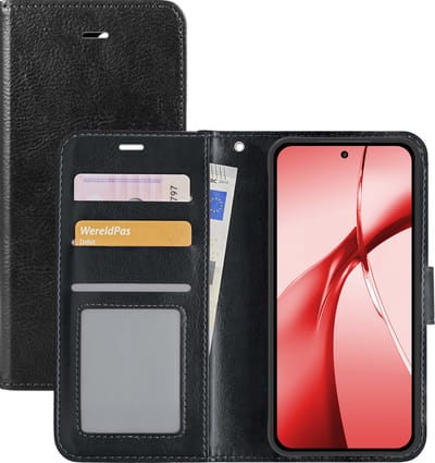 Hoesje - Met Pasjeshouder - Geschikt voor OnePlus Nord CE4 - Luxe Bookcase Portemonee - Flip Case - Kunstleer Book Case - Flipcase - Book Cover - Walletcase - Portemonneehoes - Zwart