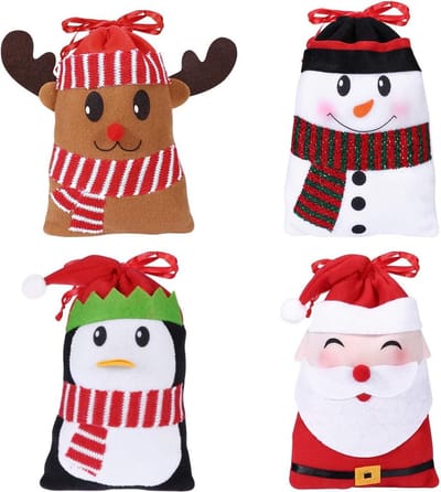 12 stuks kerstzakjes - snoep geschenken decoraties - sneeuwpop kerstman hert pinguïn