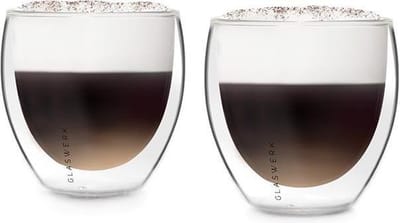 Glaswerk Latte Macchiato Glazen Dubbelwandig, Glazenset met 2 koffiekopjes, Cappuccino kopjes van glas, Dubbelwandige glazen, Geïsoleerd drinkglas, Theeglazen -30 tot 150°C, Cappuccino glazen 250ml