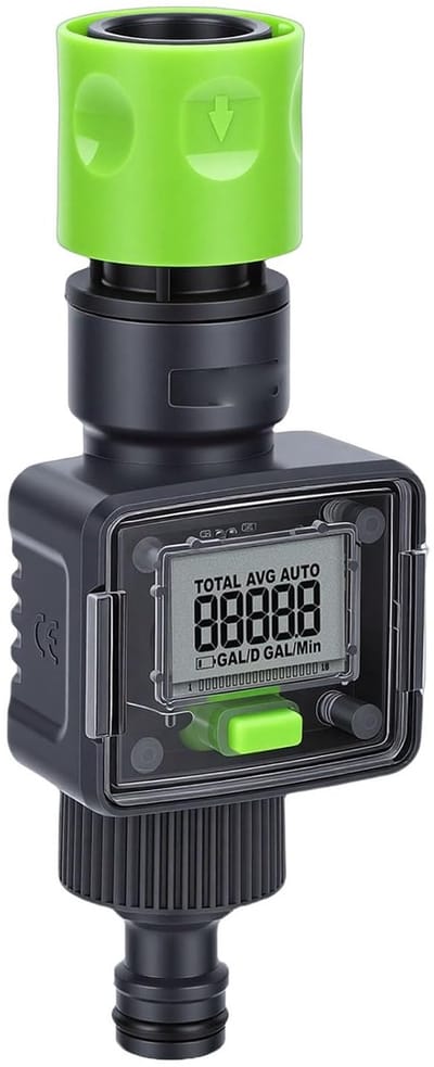 Digitale Waterstroommeter - Waterverbruik Meter - Tuin Irrigatie - Afneembaar Display - 9999.9 Gallon - Grijs