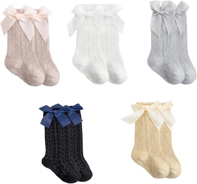Schattige Katoenen Kniekousen voor Baby Meisjes met Strikjes - Zachte Tights voor Peuters 0-24 Maanden, Perfect voor Elke Gelegenheid