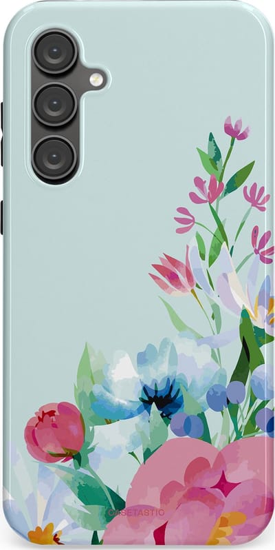 Casetastic hoesje geschikt voor Samsung Galaxy S23 FE - Dubbellaagse bescherming - Dagdroom in bloei - Fashion Case - Lichtgrijs Lichtroze