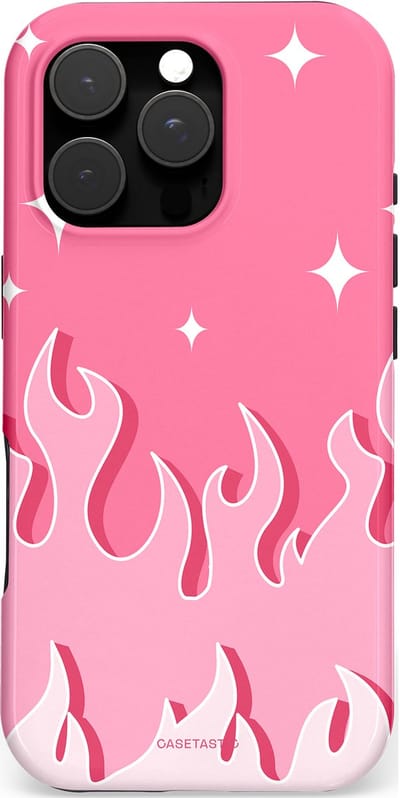 Casetastic hoesje geschikt voor Apple iPhone 16 Pro - MagSafe - Dubbellaagse bescherming - Roze Vlammen - Fashion Case - Koraal Lichtroze Wit