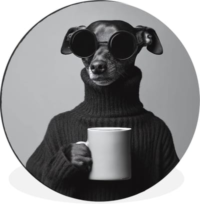 WallCircle - Wandcirkel - Muurcirkel - Coltrui - Hond - Bril - Mok - Aluminium - Dibond - 30x30 cm - Binnen en Buiten