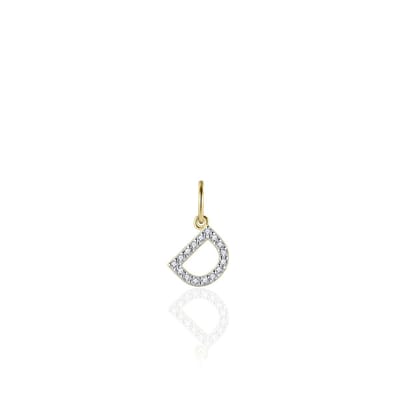 Gisser Jewels - Hanger excl. Collier - Letter D gezet met Zirkonia - 8mm - Geelgoud Verguld Zilver 925