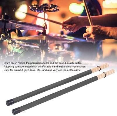 Dailygoods - Drum Borstel - Bamboe Rods - Draagbaar en Lichtgewicht - Zwart - Percussie Tool - Geschikt voor Jazz en Rock - 2 Stuks