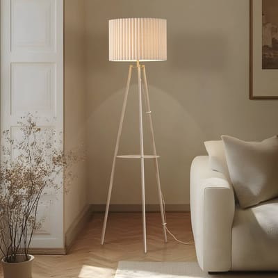 Lindby - vloerlamp- Driepoot - - 1licht - Linnen, metaal - H: 155 cm - E27 - crèmekleurig