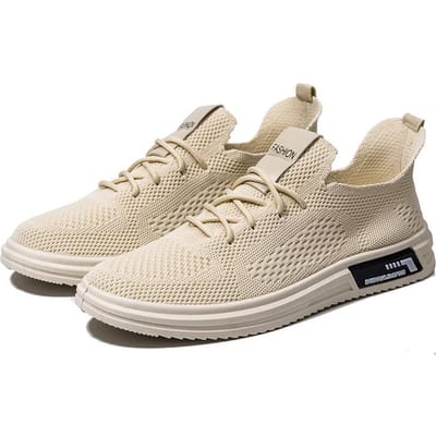 Herenschoenen Herfst Ademende Casual Schoenen Nieuwe Skateschoenen Zachte Zool Vliegend Geweven Schoenen Ademend Mesh Casual Sneaker 44 beige