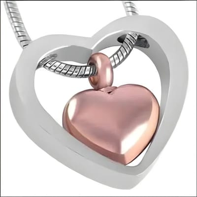 Aramat Jewels | Gedenkhangers | Stalen Hart Crematiehanger – Zilverkleurig & Rosékleurig Gedenksieraad | | | |20mm | Staal | Volwassenen | Verkleurd niet