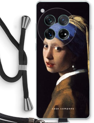 Case Company® - Hoesje met koord geschikt voor OnePlus 12r hoesje met Koord - The Pearl Earring - Telefoonhoesje met Zwart Koord - Bescherming aan alle Kanten en Over de Schermrand