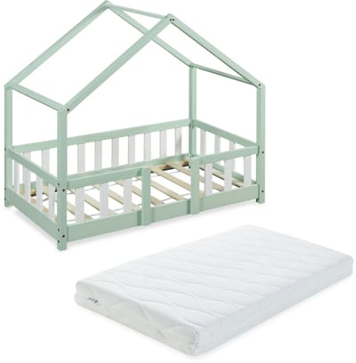 Kinderbed Treviolo met uitvalbeveiliging en matras 70x140 mint en wit [en.casa]
