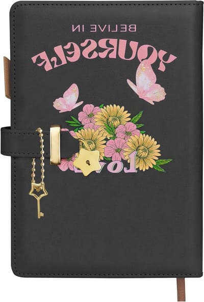 A5 Dagboek met Slot - Notitieboek PU-leer - Persoonlijke Notities - Gouden Sterrenslot - A5 200 pagina's - Zwart