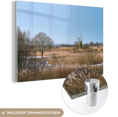 ® Glasschilderij 180x120 cm - Schilderij acrylglas - Het winterlandschap van het Nationaal park The Broads in Engeland - Foto op glas - Muurdecoratie woonkamer - Wanddecoratie slaapkamer - Schilderijen