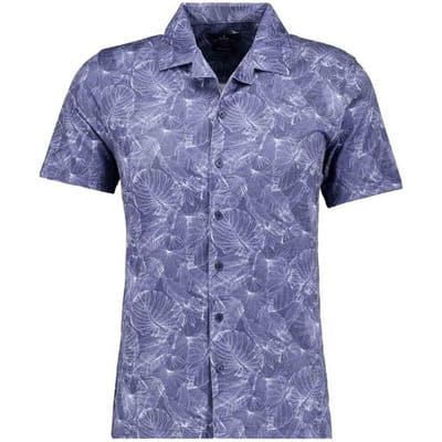 Ragman Overhemd Soft Knit Subtle Abstract Leaves Pattern Night Blue / male