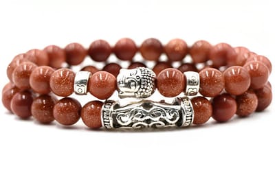 Kralen Armband met Buddha Beeld - Rood met Gouden Flakes- Natuursteen - Boeddha Sieraden - Armbanden Heren Dames - Kralenarmband - Papa Cadeau Voor Mannen - Vaderdag