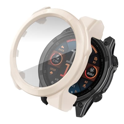 Screen protector - Geschikt voor Geschikt voor Garmin Fenix 8 - 51 mm - Full Cover Hard Case / Beschermend Hoesje - Beige