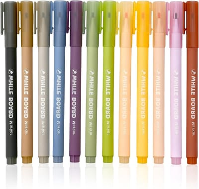 Set van 12 afwasbare whiteboardmarkers in 12 kleuren, drooguitwisbare stiften voor school, kantoor en presentaties, niet giftig en veilig in gebruik