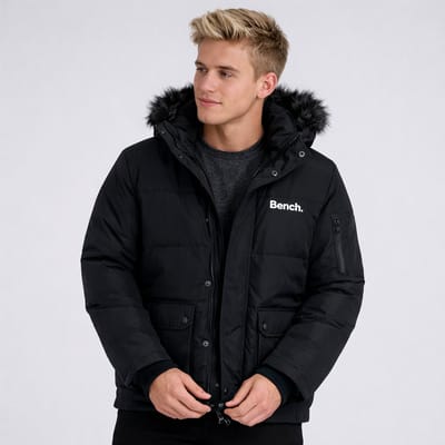 Bench heren winterjas zwart – gewatteerde parka met capuchon – warm & comfortabel Maat L