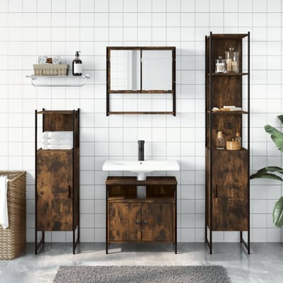 vidaXL - 4-delige - Badkamermeubelset - bewerkt - hout - gerookt - eikenkleurig