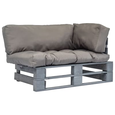 vidaXL - Tuinbank - pallet - met - grijze - kussens - grenenhout