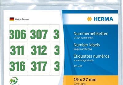 Herma 4860 nummerstickers 301-400 groen op witte ondergrond 19x27mm