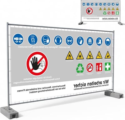 Bouwhekdoek - Privacydoek Bouwplaats - Bouwplaats Afschermen - Met Veiligheidssymbool - 340 x 173 cm - Rood Geel Zwart