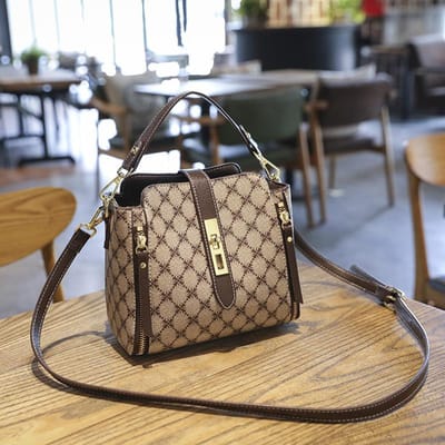 Modieuze Bedrukte Emmer Tas voor Dames, Eenvoudige Lente Enkelvoudige Schouder Crossbody Kleine Tas, Handtas met Grote Capaciteit bruin