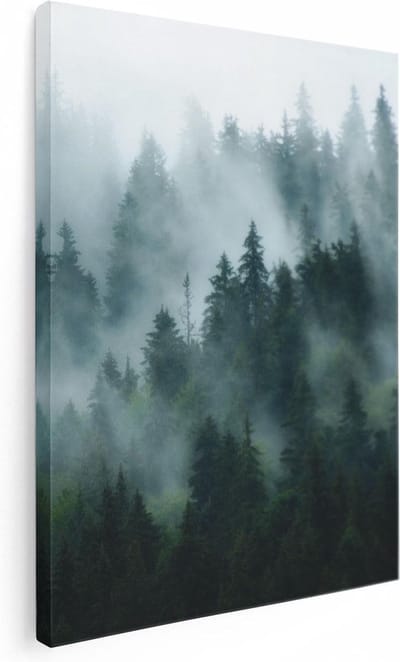 Artaza Canvas Schilderij Mistig Bos - 30x40 cm - Klein - Wanddecoratie Bomen - Muurdecoratie Woonkamer - Kamer Accessoires Natuur